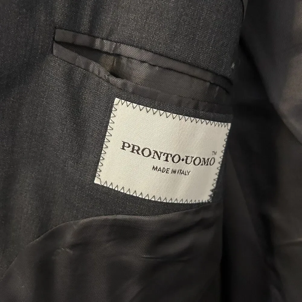 Pronto Uomo 46R Gray 100% Wool Mens Blazer Suit Jacket Sport Coat Italy Classic